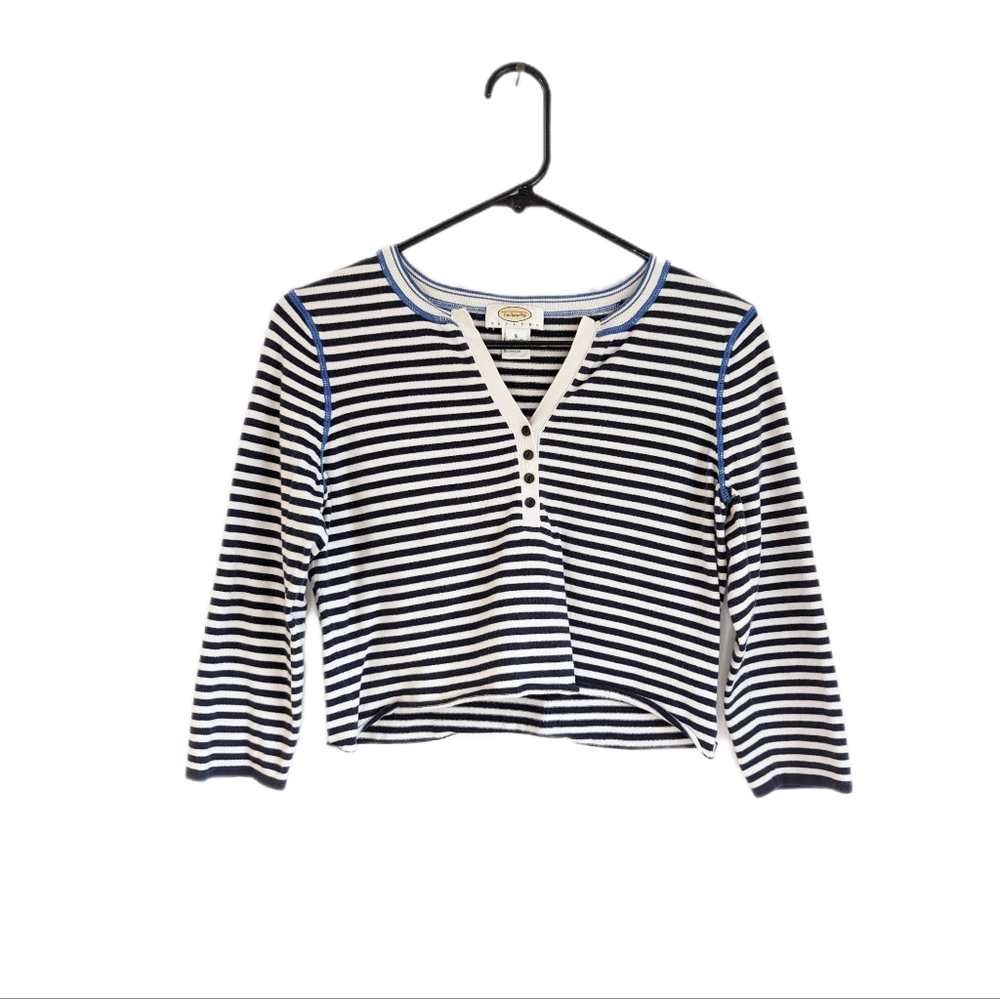 Vintage 90s Grunge Cropped Button V Neck 3 Quarter Sleeve Tee